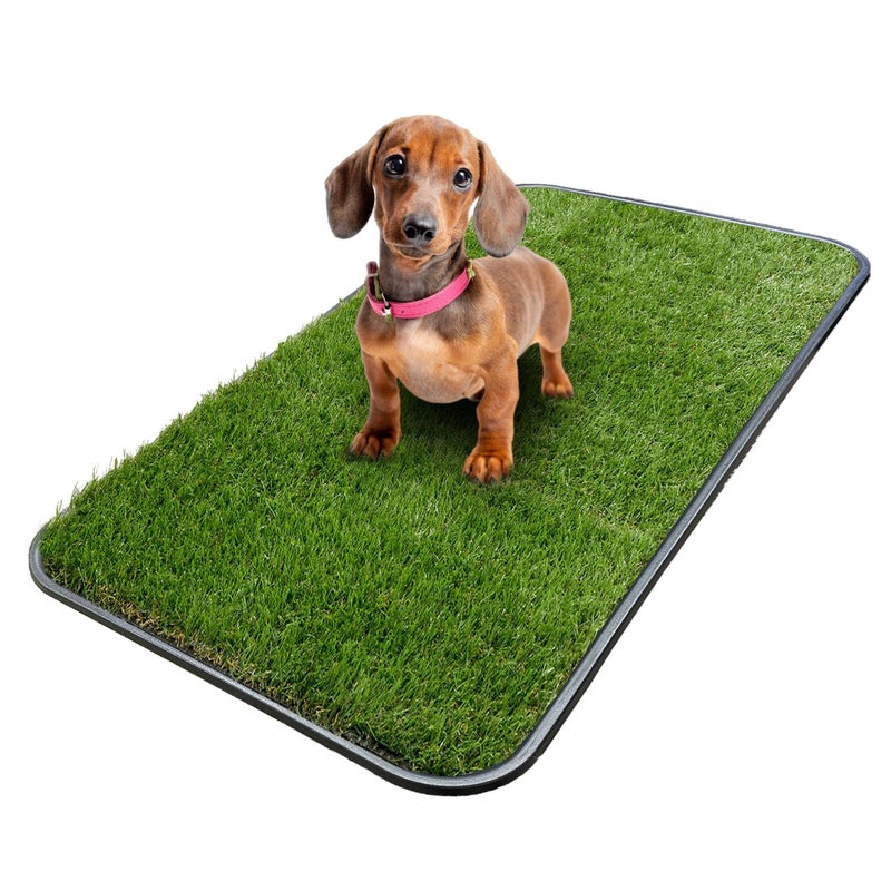 Ottomanson Artificial Grass Puppy Potty Training Pad with Tray, 15" x 30" Reusable Pee Pad for Small Pets and Dogs - Image 1